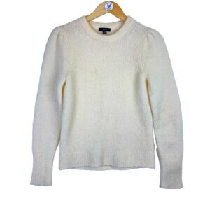 J Crew Alpaca Wool Puff Sleeve Sweater Womens Sz XXS Ivory Cozy Winter Neutral